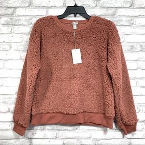 A New Day Women’s Brown Long Sleeve Sherpa Pullover Sweatshirt